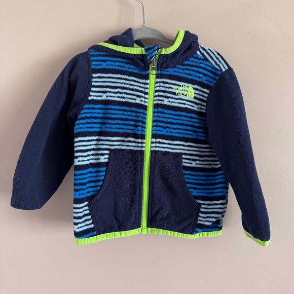 The North Face Infant Glacier Full-Zip Fleece Hoodie Jacket Green Blue Stripes - Picture 1 of 4
